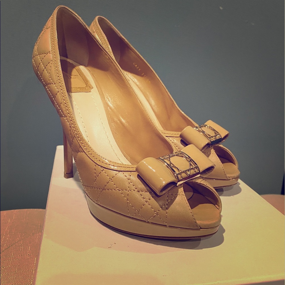 Christian Dior Cannage Metal Peep Toe Heels